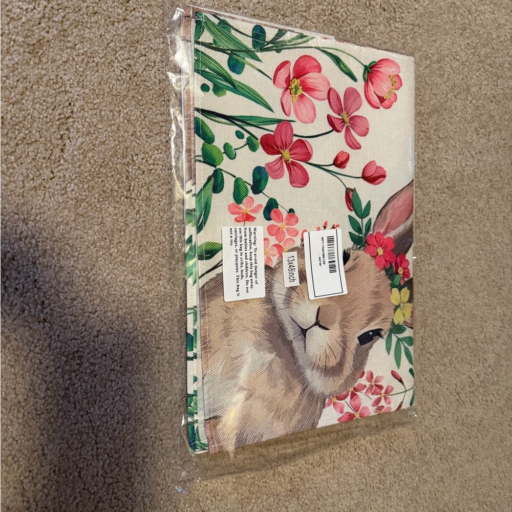 Easter Bunny Table Runner with Floral Design 13 inches x 48 inches. - Picture 2 of 2